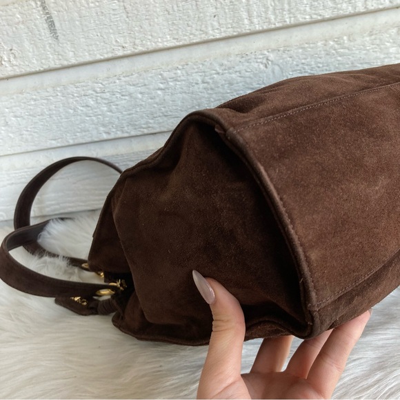 CHANEL Brown Suede Jumbo CC Chain Tote Handbag Vintage Classic - Picture 12 of 16